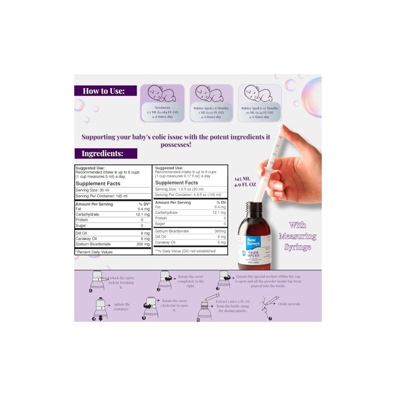 Nurse Harvey's Gripe Water 145ml (Natural Colic, Gas, Wind Relief)