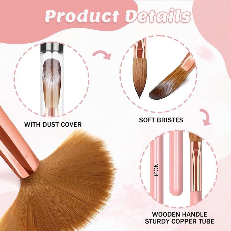 3 PCS Acrylic Nail Brush Set, Size 8/12/14 Professional Nail