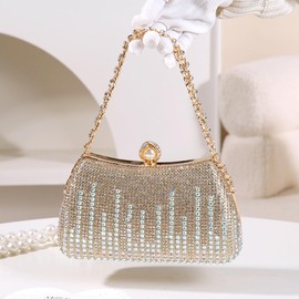 Dreubea Womens Fashion Rhinestone Evening Handbag with Chain Shiny Tote Clutch Bag, Golden