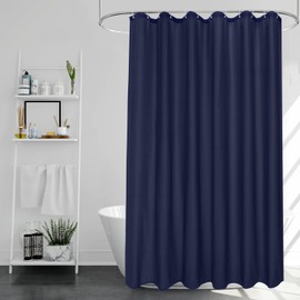 EurCross Navy Blue Long Fabric Shower Curtain 180 x 200cm Drop, Water Resistant Machine Washable Shower Curtain Liner 72 x 78 Inch,100% Polyester
