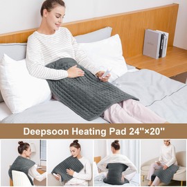 Deepsoon Heating Pad,Electric Heating Pads for Back,Neck,Abdomen,Moist Heating Pad for Shoulder,Knee,Arms,Legs,Dry/Moist Heat & Auto Shut Off,Christmas Gifts for Men and Women,Dark Gray,24x20 Inch