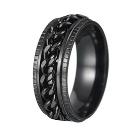 Udolfly Mens Fidget Rings Anxiety Rings for Men Women Chain Spinner Rings for Men Titanium Steel Ring Black Black Size 14
