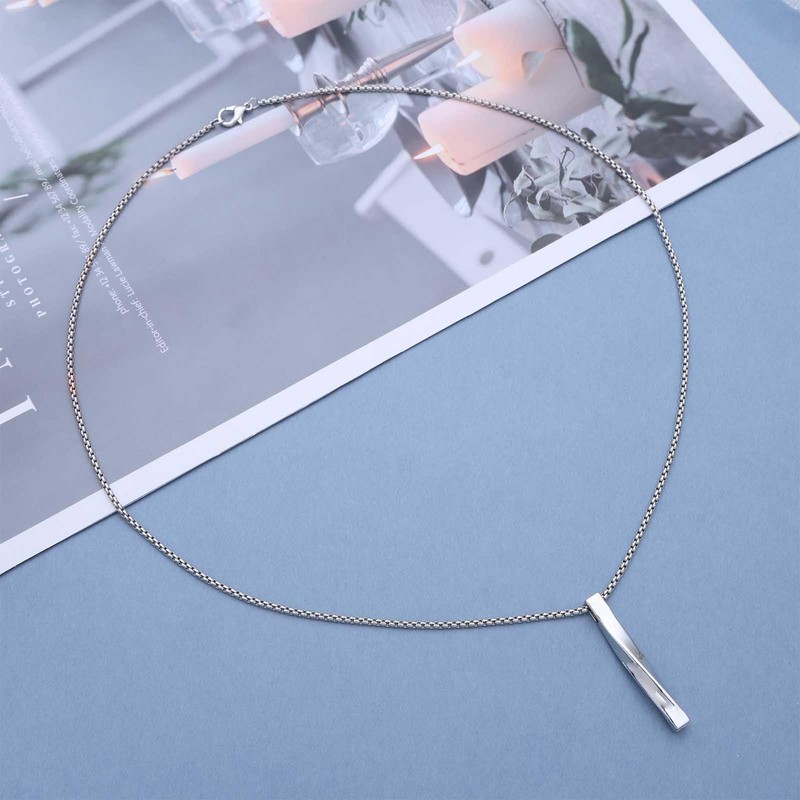 Allereya Boho Bar Pendant Necklace Bar Vertical Necklace Silver Vertical