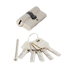 Jeriup 60mm(25/10/25) Satin Nickle Euro Cylinder, Brass Door Lock Cylinder with 5 Keys (dimple), Both Side keyed Copper Cylinder, Anti-Rust Corrosion Resistant Anti-Theft