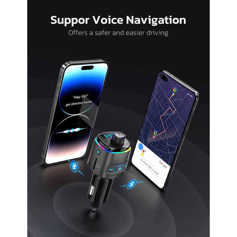 Nulaxy Bluetooth FM Transmitter, QC3.0 Fast Charge Bluetooth Car Adapter,