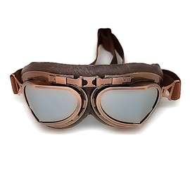 1Storm Motorcycle Scooter Mopeds Goggles Half Helmet Vintage Pilot Aviator Style, Bronze Frame Chrome Lens