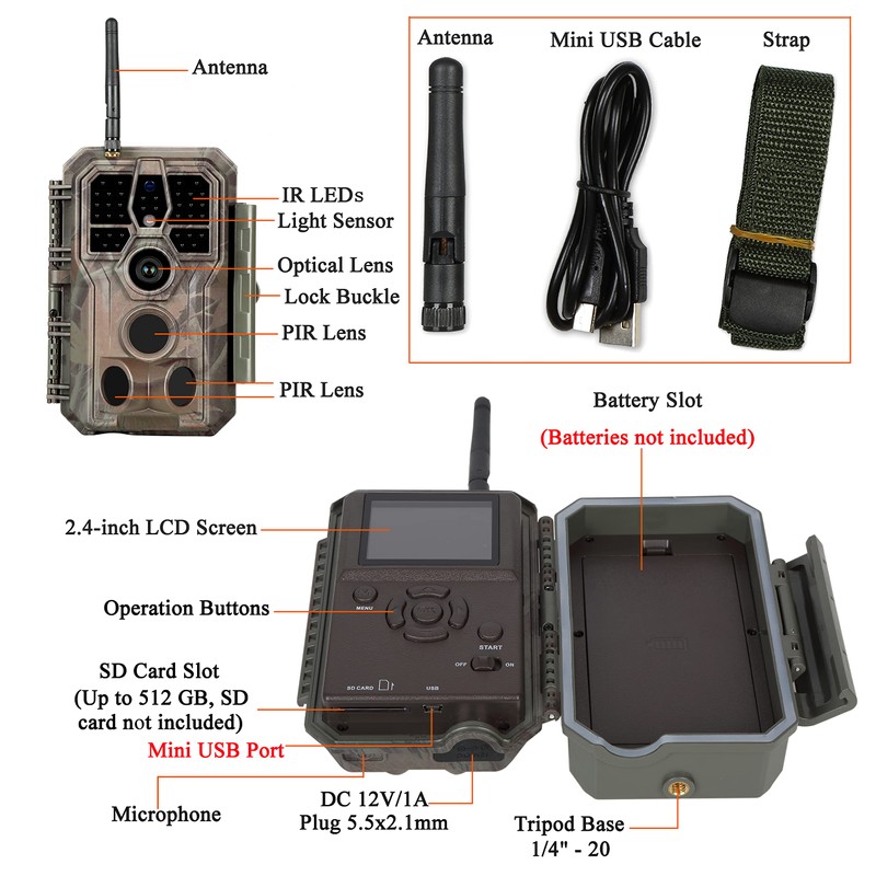 Folgtek WiFi Trail Camera 48MP 1296P, Wildlife Camera with Sound