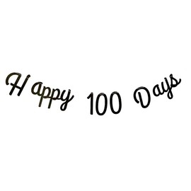 regalo 100th Celebration Letter Banner Garland Decoration HAPPY 100 DAYS Cursive Birthday Photo Anniversary (Black Airy)