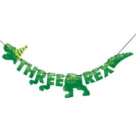 WERNNSAI Watercolor Dinosaur Three Rex Banner - Dinosaur 3rd Birthday Party Decorations for Boys Kids Three Dino-Rex Dino Theme Party Supplies T-Rex 3-Rex Hanging Wall Decor Pre-Strung Banner