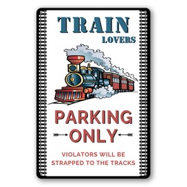 Train Sign Railroad Crossing Metal Signs Train Wall Decor For Boys Room Trains Gifts For Men Adults Train Lovers Parking Sign 8×12 Inch