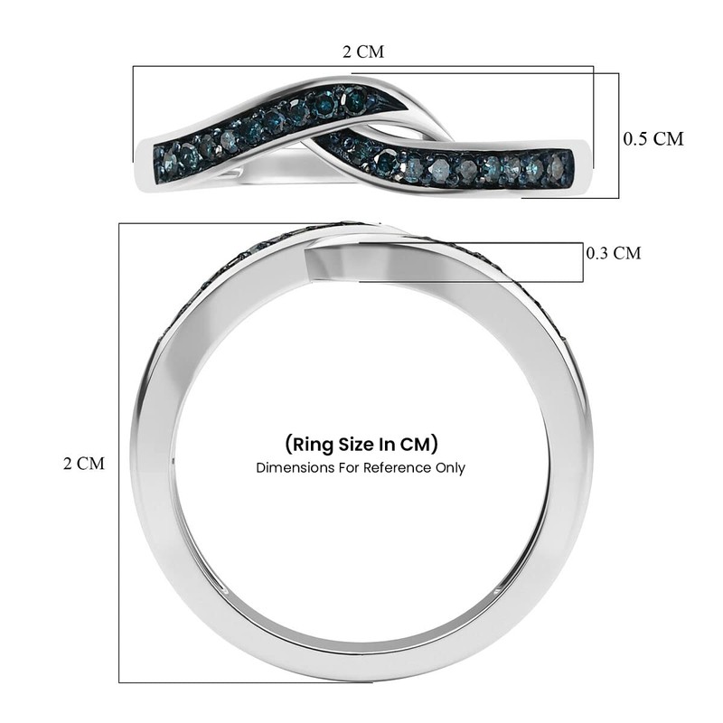 TJC Natural Blue Diamond Criss Cross Ring In Platinum Plated