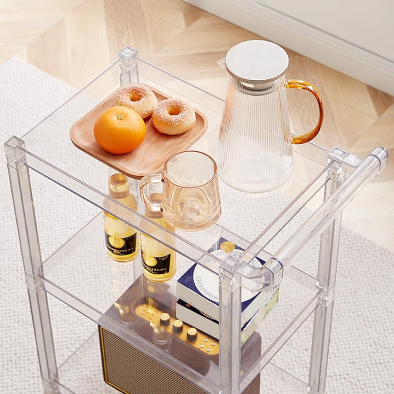 Acrylic Utility Rolling Cart,3-Tier Acrylic Bar Cart with Pulling Handle