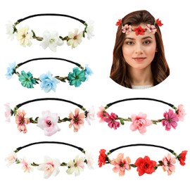 Cinaci 6 Pack Handmade Adjustable Rose Flower Wreath Headbands Crown Garland Wedding Party Headpiece for Women Brides Bridesmaids Baby Girls Teens