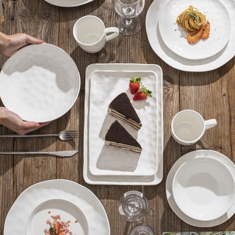 HOMBENE White Dinnerware Set 12 Piece Service for 6, Porcelain