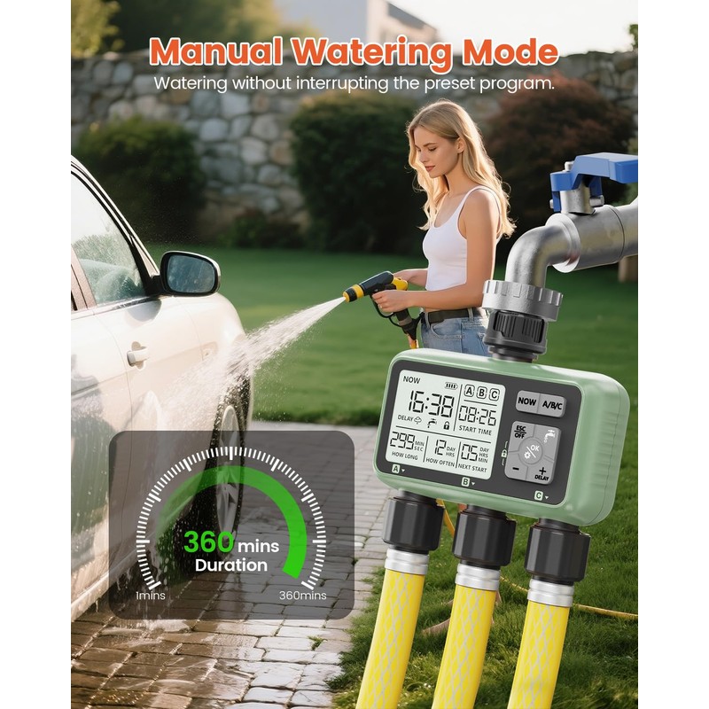 Sprinkler Timer 3 Zone Water Timer for Garden Hose Programmable