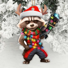 Masked Bandit Ornament - Wooden Xmas Tree Hanging Ornament - Raccoon Christmas Decor - Christmas Ornament Gifts for Raccoon Lovers - 2 Side Printed Ornaments