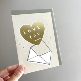 Old English Co. Love You Envelope Card - Fun Gold Foil Anniversary Just Because Greeting Card For Him and Her | Husband, Wife, Boyfriend, Girlfriend | Blank inside with envelope