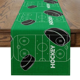 Feelyou Ice Hockey Table Runner 120x13 InchKids Ice Sports Games Indoor Outdoor Party Supply for Boys Teens Puck Hockey Home Kitchen Dining Decor Winter Sports Green Home Decor
