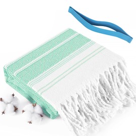 Genovega Oversized Cotton Turkish Beach Bath Towel Set 74"x38" Extra Large Sand Free Quick Dry Swim Camping Pool Clearance Towels Travel Blanket Adult Essentials Stripe Teals