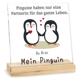 Lemicin I Love You Gifts for Women, Anniversary Gift for Her, Penguin Acrylic Plaque for Couple Wife, Acrylic Home Decoration, Wedding Anniversary, Valentine's Day