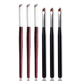 XEAOHESY 6pcs French Tip Nail Brush Set Oblique Head Black Handle French Tip Brushes Red Wooden Handle Gel Builder Ombre Brush for Nail Manicure Tools