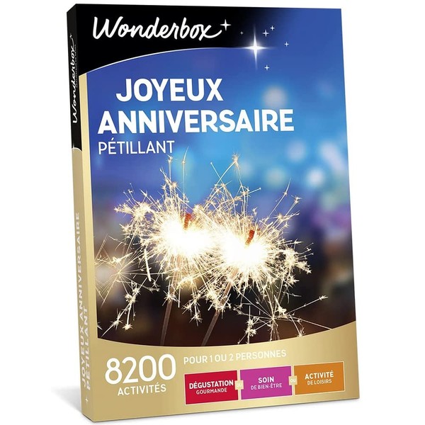Wonderbox - Coffret Cadeau d'Anniversaire Original - Joyeux Anniversaire Petillant - 8200 activités pour 1 ou 2 personnes : dégustations, soins, activités de loisirs.