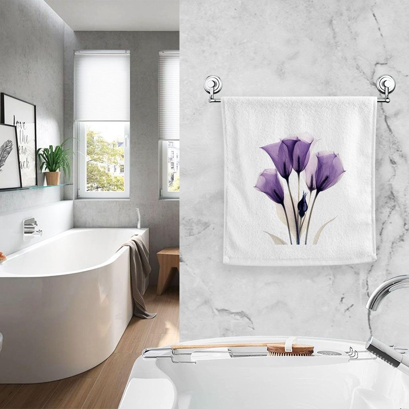 ALAZA Purple Tulip Flower Bathroom Hand Towels Set of 2