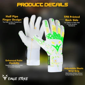 Soccer Goalie Gloves - Fingers Protection, Sizes 5 to 10, 4mm German Sticky Latex & Built-in Finger Spines Pro-Level Gloves (White, Green & Yellow, 9)