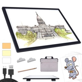 A3 Light Pad with Carry Bag - Battery Powered Diamond Painting Light Board, 3 Colours 6 Levels Brightness Tracing Light Box, Portable Rechargeable LED Light Pad for Weeding Vinyl Drawing