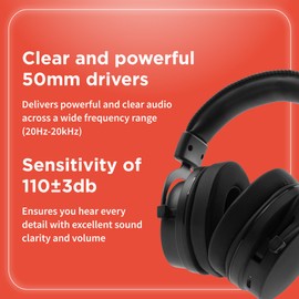 RadioShack Gaming Wireless Headphones – 50mm Drivers, Dual Mode Bluetooth 5.3 + 2.4GHz, 500mAh Battery, 20Hz–20kHz Frequency, Sleek Black Design