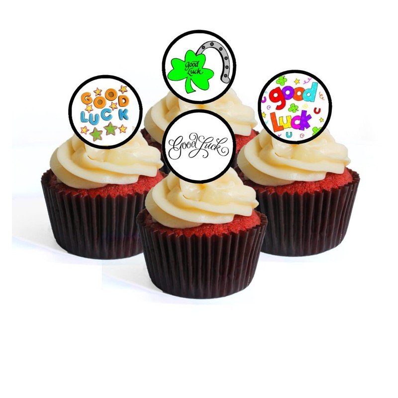 48 Good Luck Edible Cupcake Toppers, Premium Thickness SWEETENED VANILLA,
