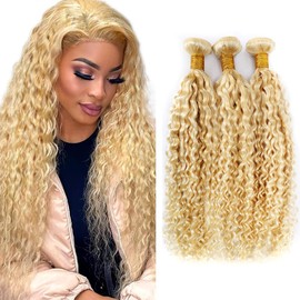 613 Bundles Human Hair Blonde Kinky Curly Bundles P27/613 Human Hair Bundles 12 14 16 inch 3 Bundles #613 Curly Wave Bundles Blonde Wet and Wavy Bundles