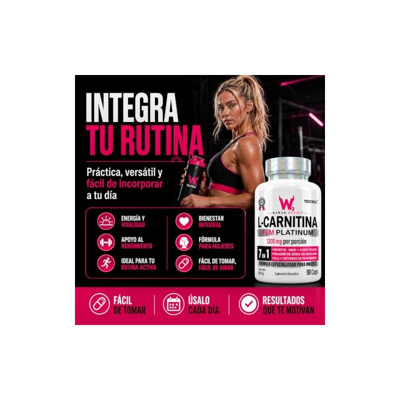 Testrol Women Series Carnitina Fem Platinum Inositol Suplemento Alimenticio Cápsulas