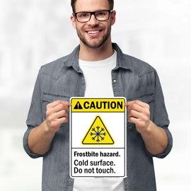 Caution Frostbite Hazard Do Not Touch Cold Surface With Symbol Sign, 10x7 Inches, 4 Mil Vinyl Decal Stickers Weather Resistant, Made in USA by My Sign Center