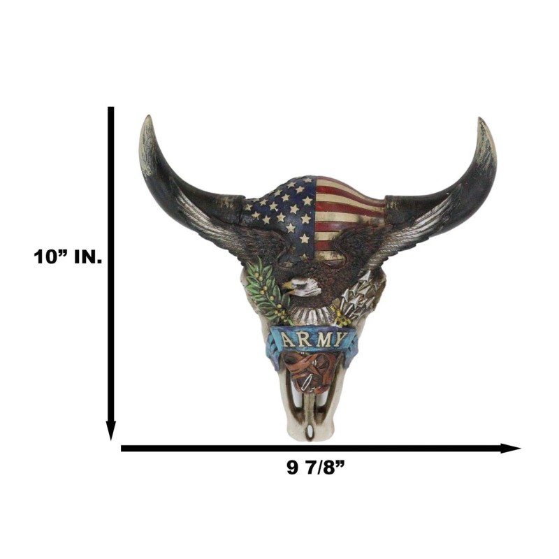 Western Patriotic Bull Cow Skull With American Flag Bald Eagle