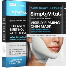 SimplyVital Mascarilla reafirmante V Line con colágeno, retinol y ácido hialurónico - Cafeína, niacinamida Mascarilla visible para reafirmar el cuello y levantar el mentón para mujeres - Doble