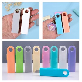Mini Retractable Utility Knife U-shaped Box Cutters Plastic Letter Opener Slide Open with Keychain Hole for Box Letter Envelope, 1 Shapes 9 ColorsCourier knives