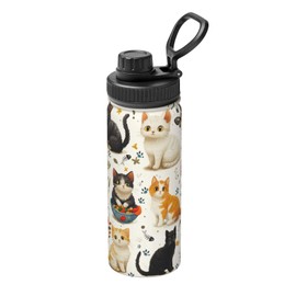 Cat Gifts Floral Flower Cup Thermos Mug For Cat Lover Kawaii Water Bottle Stainless Steel Vacuum Insulated Bottle For Hot Or Cold Drinks Adorable Travel Mug 18oz