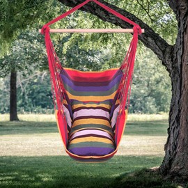 DANGRUUT Best Rope Hammock Chair Swing Seat, Comfortable Cotton Canvas Hanging Chairs, Porch Chair with 2 Soft Pillows for Bedrooms, Any Indoor Or Outdoor Spaces (Red)