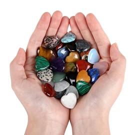 QINJIEJIE 20 Pieces Natural Heart Stones Crystals Amethyst Rose Quartz Heart Stone Colourful Stones Bag Palm Thumb Gemstones Chakra Set Reiki Crystals for Meditation