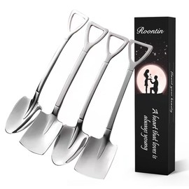 4 PCS Shovel Spoon, Stainless Steel Coffee Stirring Shovel Shape Dessert Spoons for Kitchen Tea Parties (Silver)