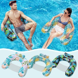 ANNIL【3 Pack】 Adult Inflatable Pool Floats Chair, Water Leisure Inflatable Floating Chair,Drink Holder, Ergonomic Headrest,Pool Floaties for Adults Swimming Pool Party, Summer Water Fun