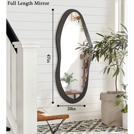 AAZZKANG Irregular Wall Mirror Full Length with Wood Framed Large 47"x20" Black Asymmetrical Full Body Mirrors for Bedroom Living Room Entryway