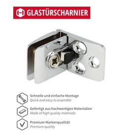 Gedotec Glass Door Hinge Middle Hinge Polished Chrome Square I Easy Installation of Glass Plate for Clamping I Use Centre - Open Design