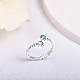 ACJNA 925 Sterling Silver March Birthstone Mom Ring - Adjustable Semicolon Rings Jeweley Gifts for Women