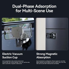 Vacuum Suction Magnetic Car Phone Holder, Adjustable Electric Magnetic Phone Holder Mount for Car, Foldable Strong Suction Car Holder Mount for iPhone16/15/14/13/12,Shower/Car/Mirror(Not Charge Phone)