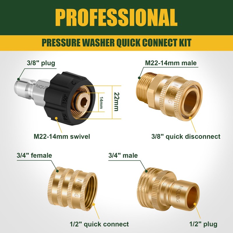 Pressure Washer Quick Connect Kit, M22 Swivel to 3/8'' Quick