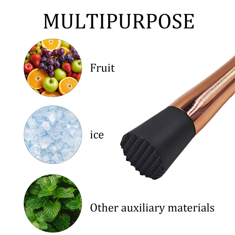 2Pcs 8 Inch Stainless Steel Muddler with Grooved Nylon Head,