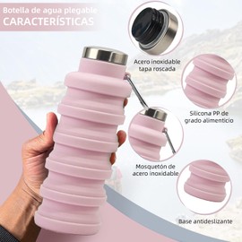 500 ml Botella de agua deportiva plegable,Botella de agua deportiva plegable,Botella de Viaje Ligera y Duradera para Fitness,Portátil a Prueba de Fugas Botellas de Agua Deportivas. (Rosa)