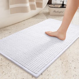 Color&Geometry Chenille Rubber Backed White Bathroom Rugs- Non Slip, Absorbent, Quick Dry, Washable- 16"x24" Small Bath Mat Thin Bathroom Rugs Fit for Small Bathroom